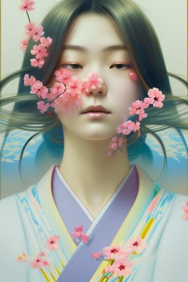 Sakura Portrait of Japanese Girl in Kimono