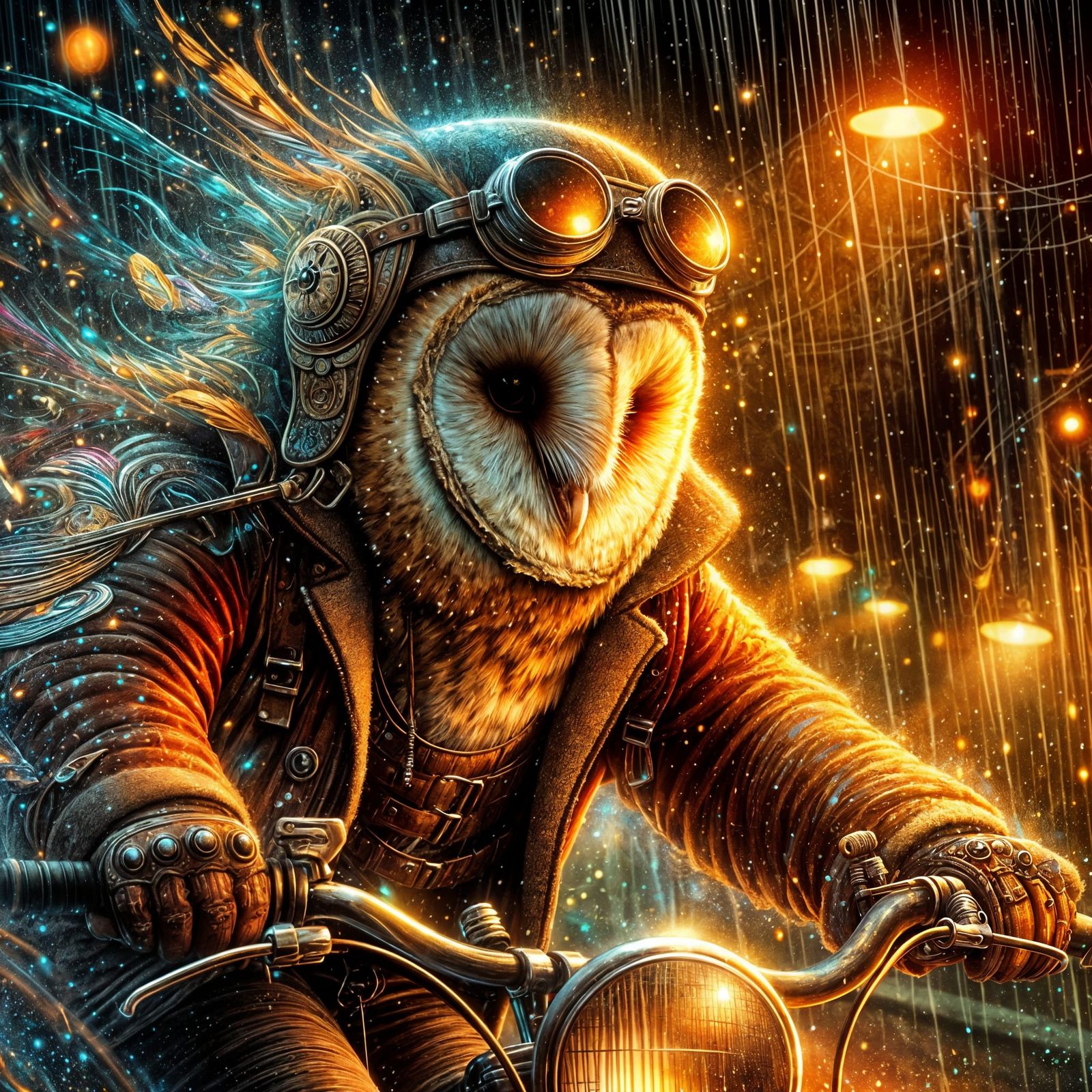 Bohemian Owl on a Cosmic Steampunk Bike Ride