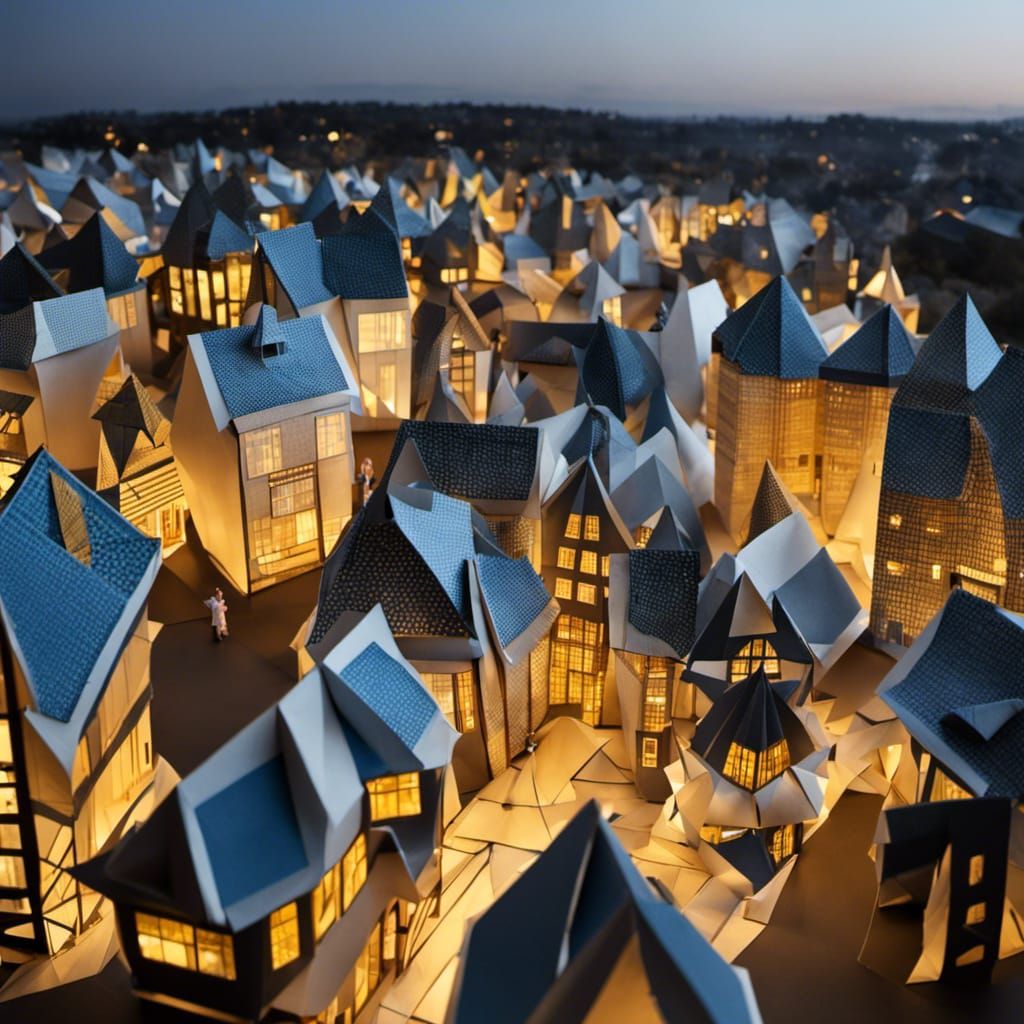 Origami Town Papercraft Masterpiece at Night
