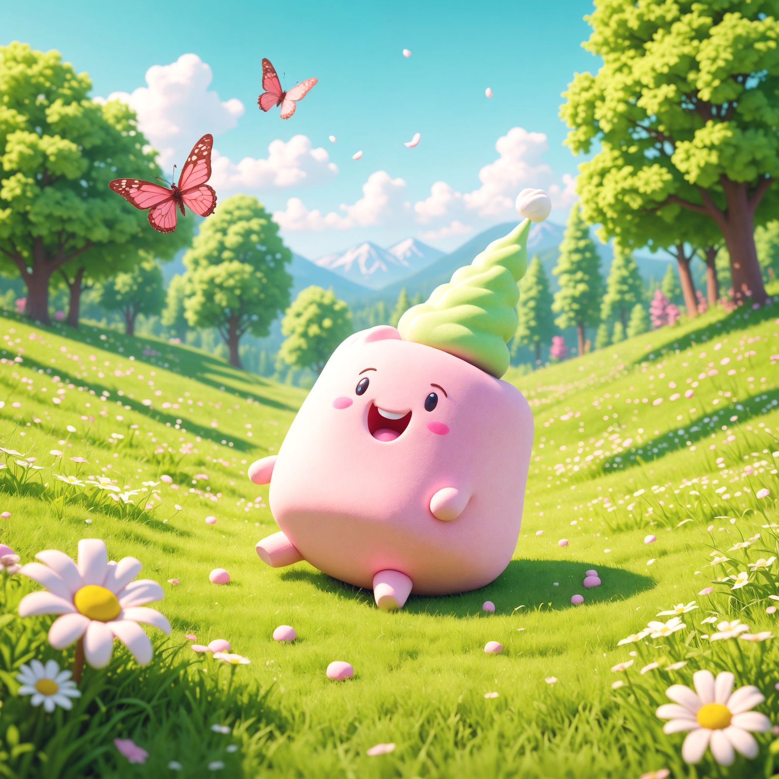 Pink Marshmallow's Sparkling Journey Through Cartoon Meadow