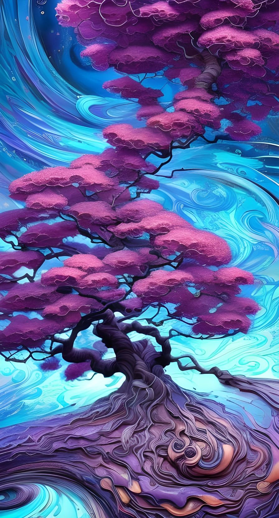 Swirling Water Tree Inspired by Japanese Art