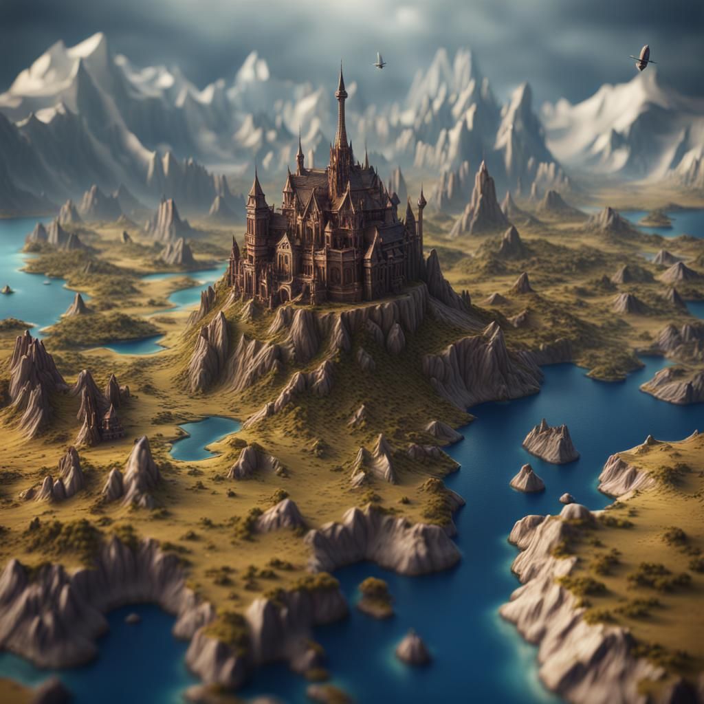 Miniature Countries on World Map in Detailed Matte Painting