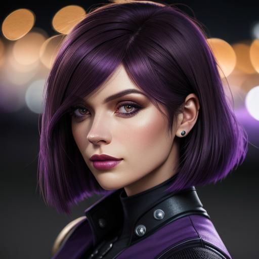 Photorealistic Portrait of Brunette with Violet Eyes