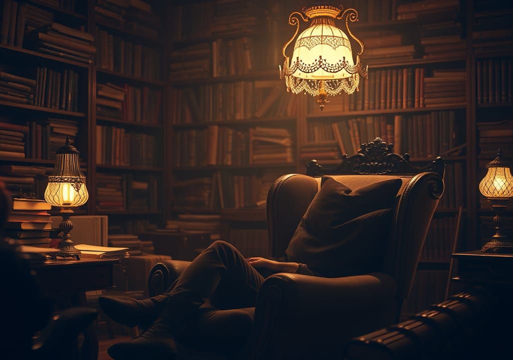 Ornate Lamp Illuminates Study in Dreamlike Style