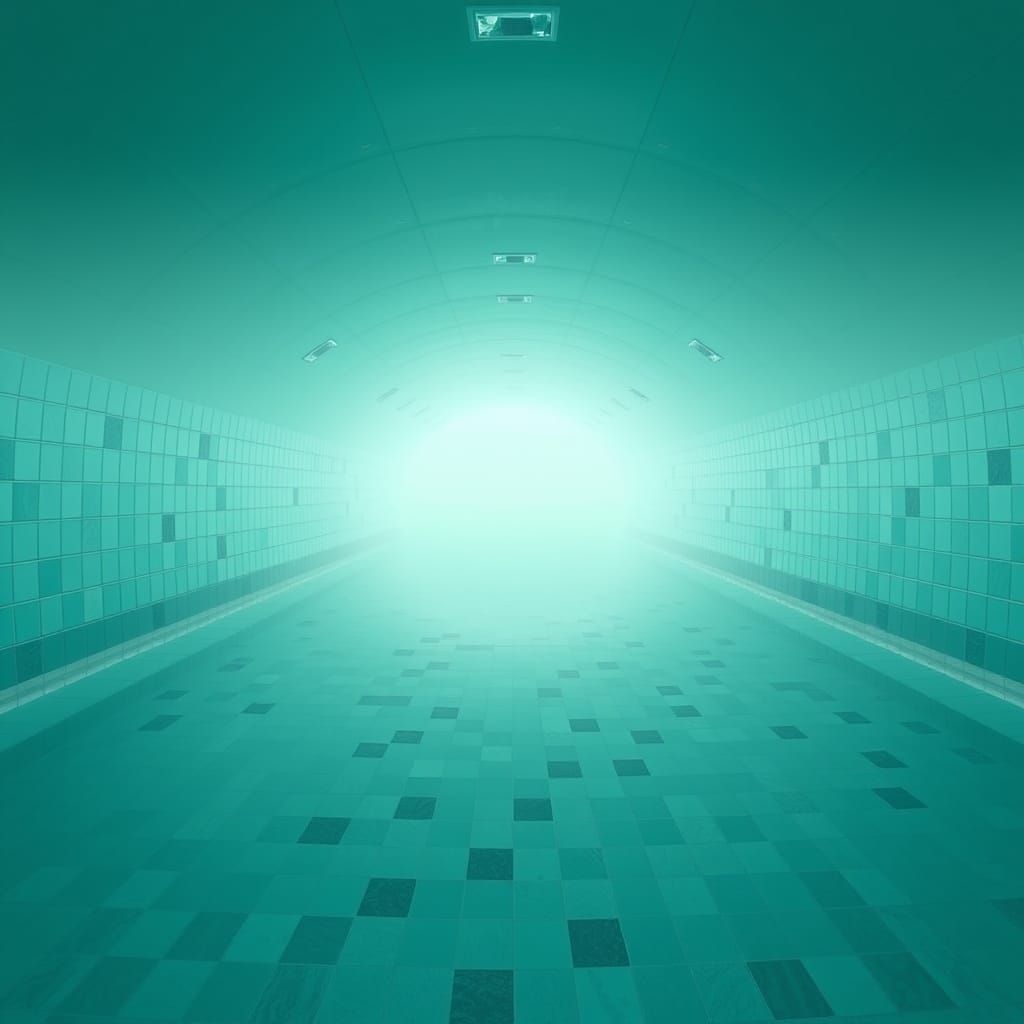 Endless Foggy Swimming Pool with Teal Cymatics Tube
