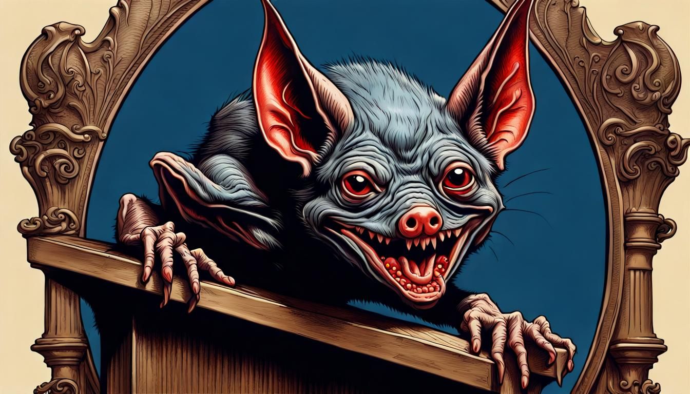 Vampire Bat on Babe Ruth in Rockwell Style