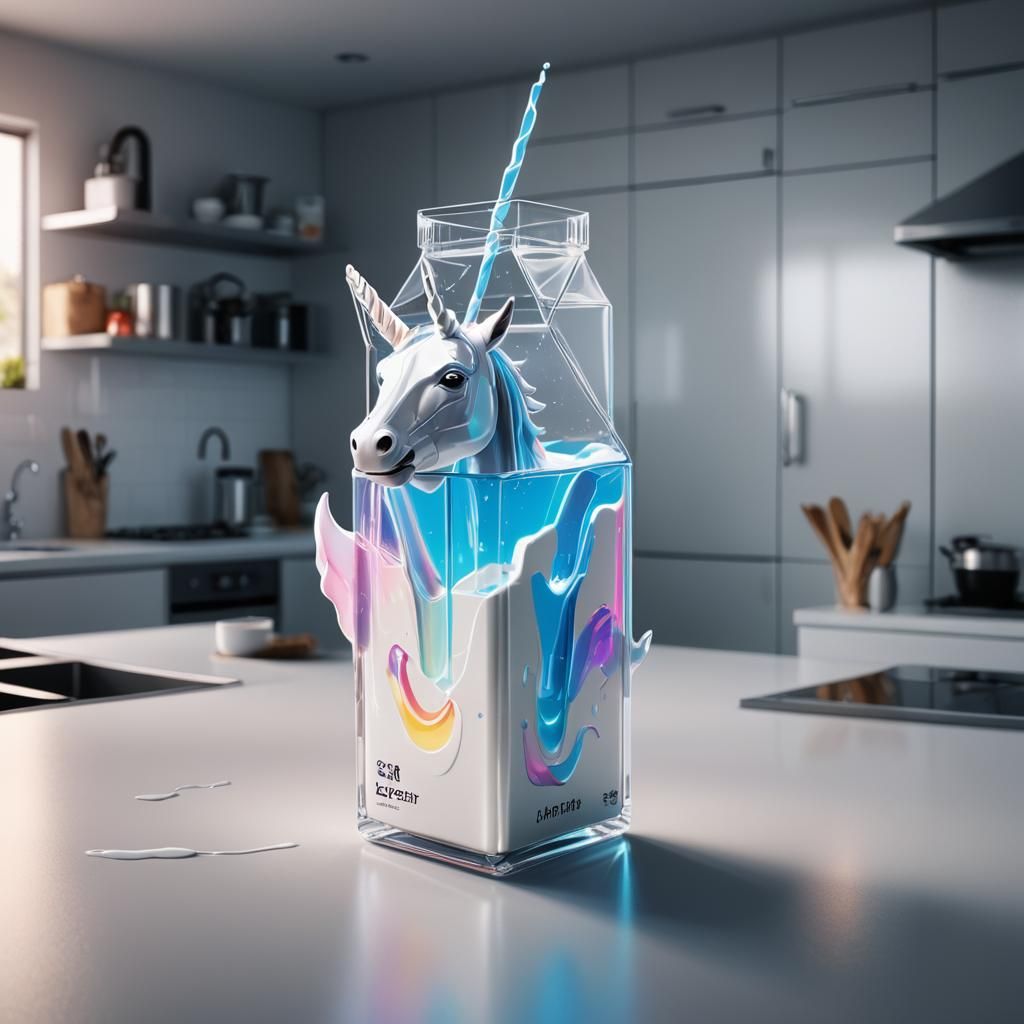 Futuristic Unicorn Milk Carton in Sci-Fi Style