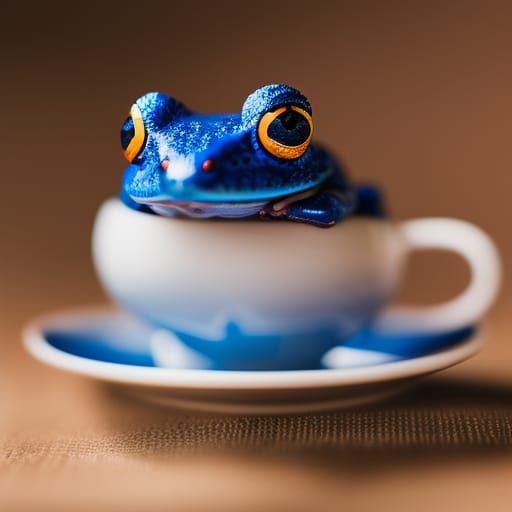 Adorable Blue Frog in Teacup: Fine Art Macro Photography