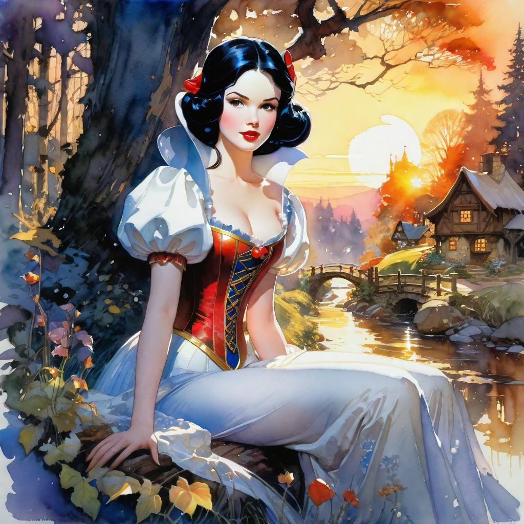 Snow White Portrait in Watercolor Style