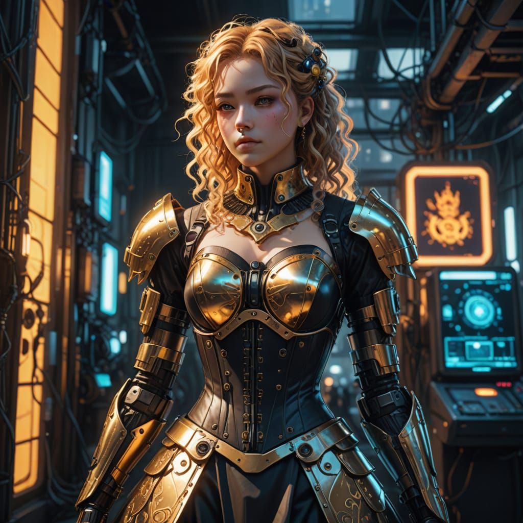 Cyberpunk Princess with Augmented Eyes and Solar Dress