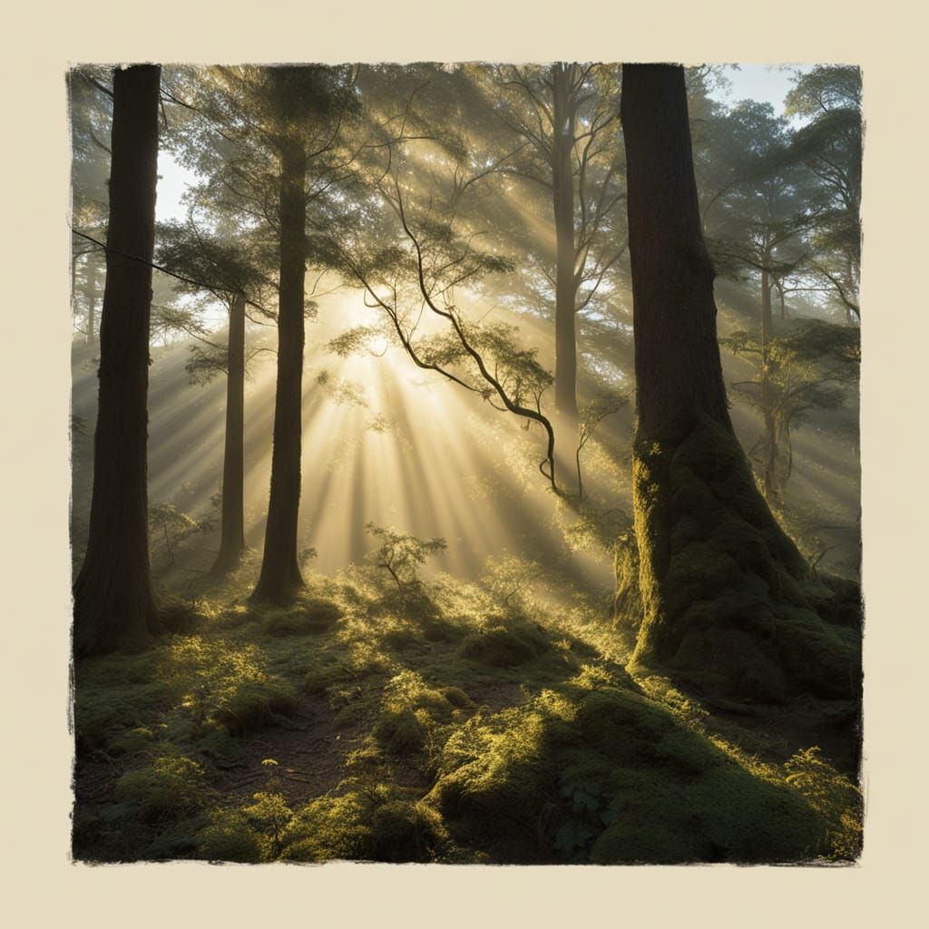 Dense Pine Forest at Dawn in Photographic Style