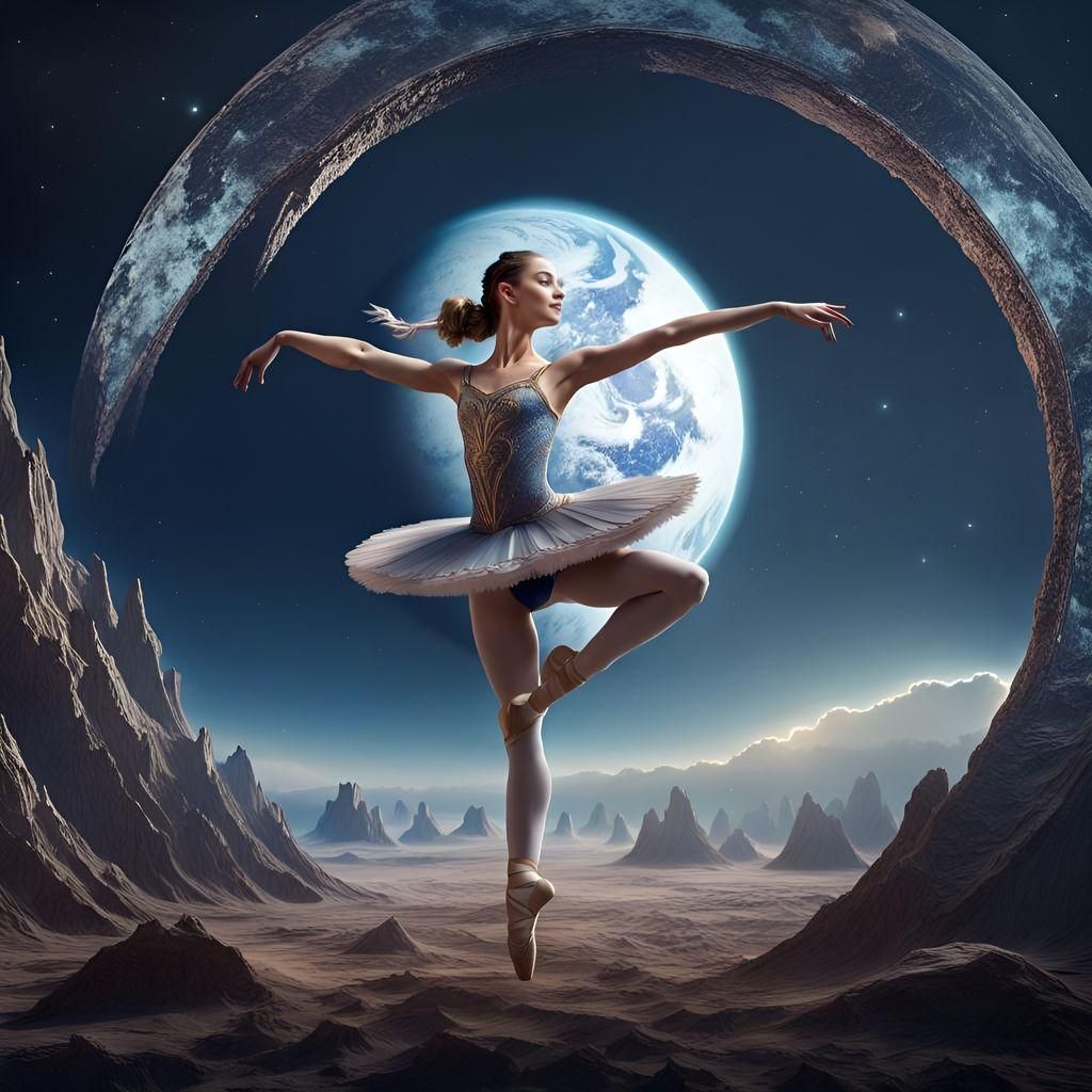 Ballerina's Lunar Dance in Hyperdetailed Matte Painting