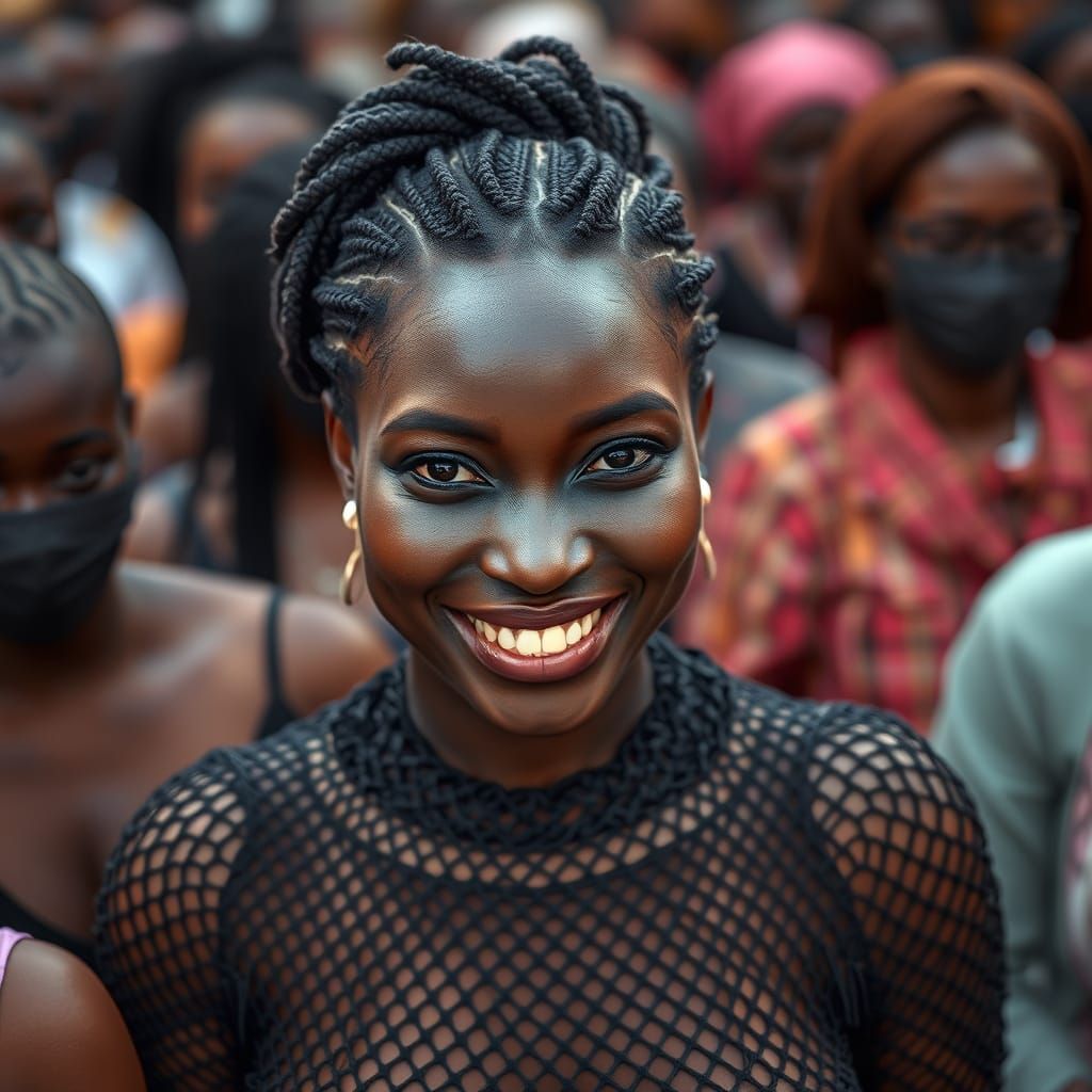 Smiling Woman in Fishnet Dress, Documentary Style