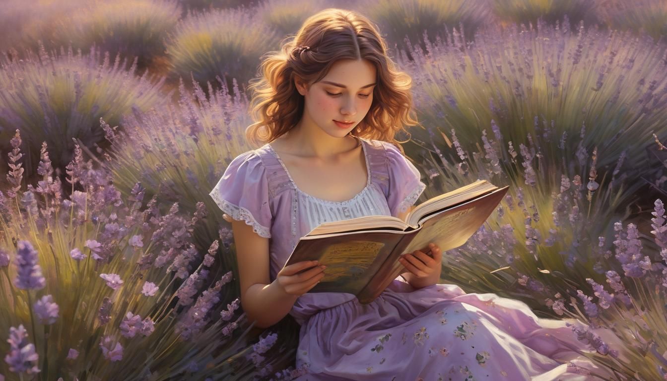 Impressionist Painting: Woman Reading in Lavender Field