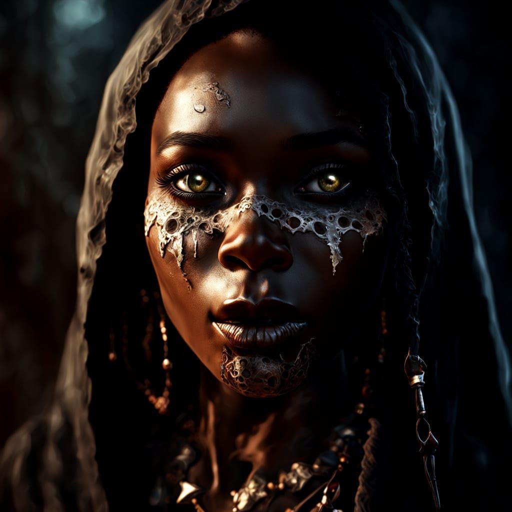 Jamaican Voodoo Priestess with Glowing Eyes in Dark Fantasy ...