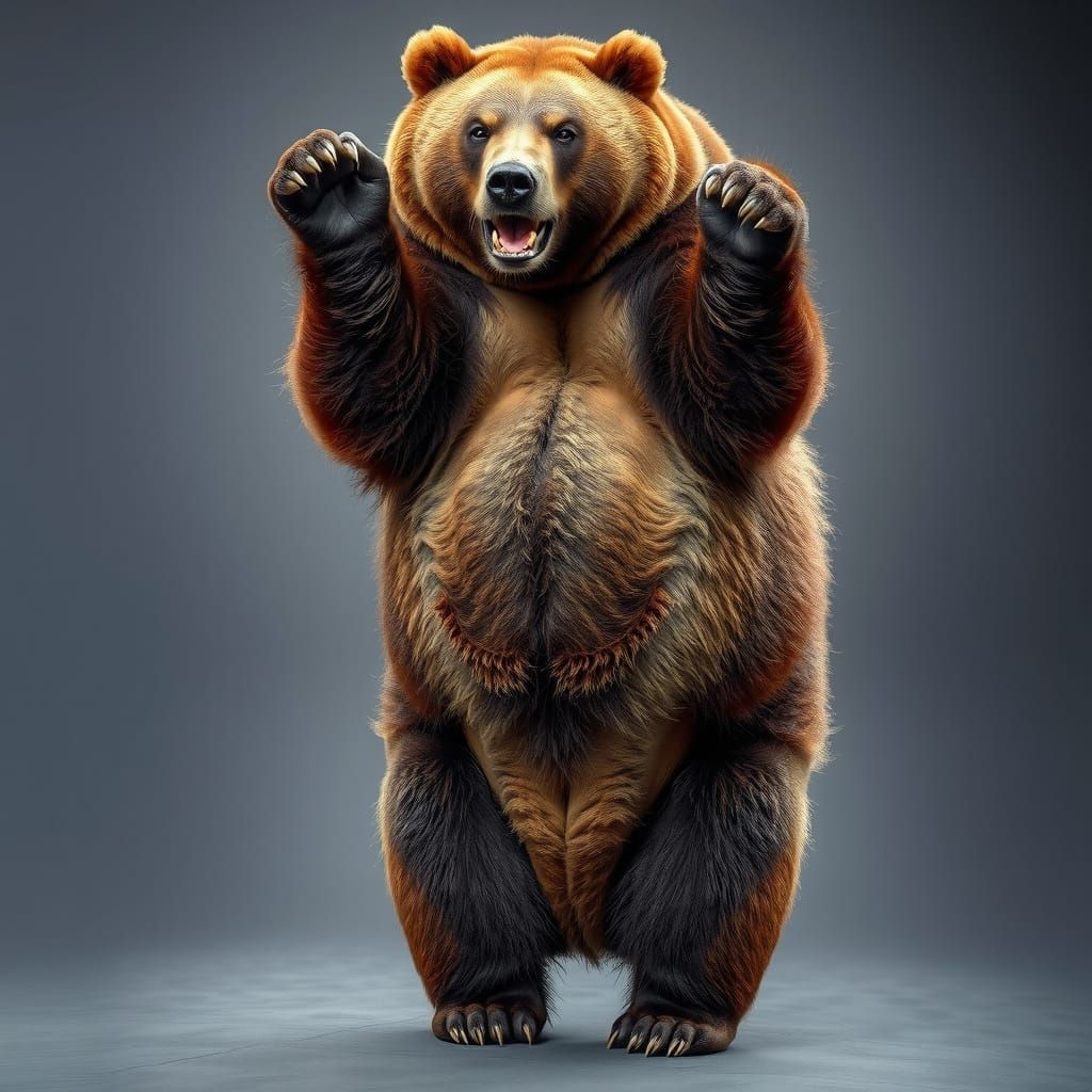 Obese Bear Performs Handstand in Studio Portrait
