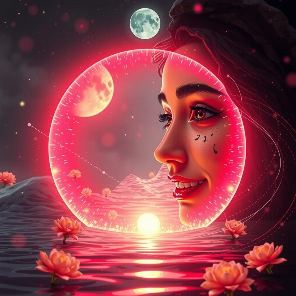 Surreal Pink Hills Landscape with a Hunting Smile Face