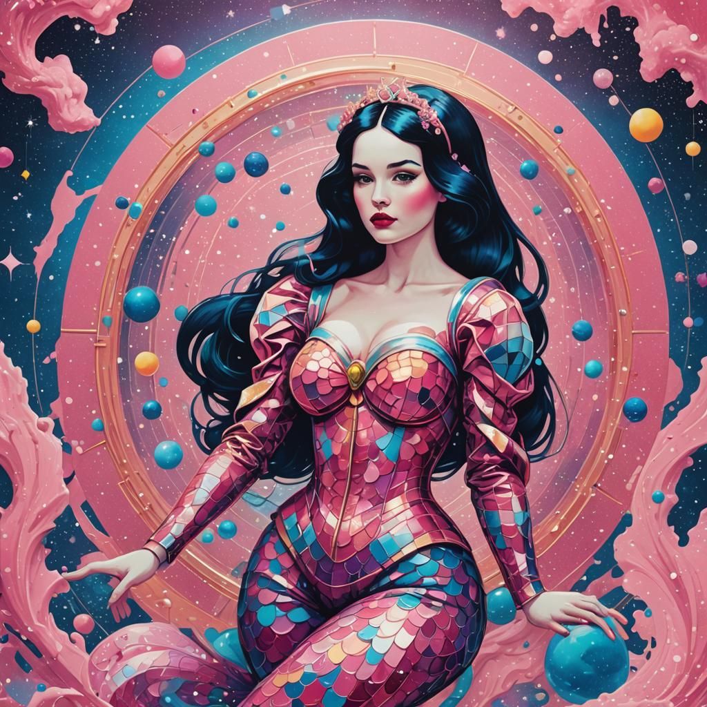 Snow White Space Mermaid in Pop Art Style