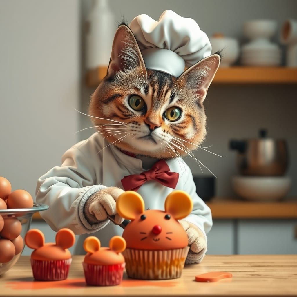 Cat Chef Creates Mouse Cupcakes