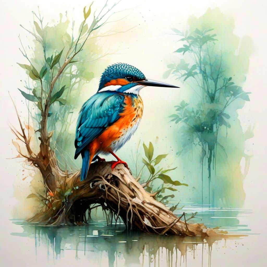 Serene Mangrove Lagoon in Vibrant Watercolour Style