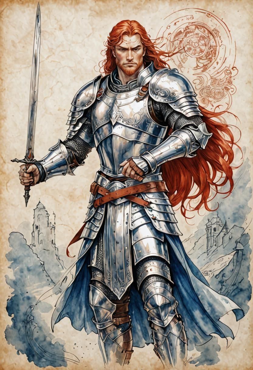Fantasy Paladin in DaVinci Drawing Style