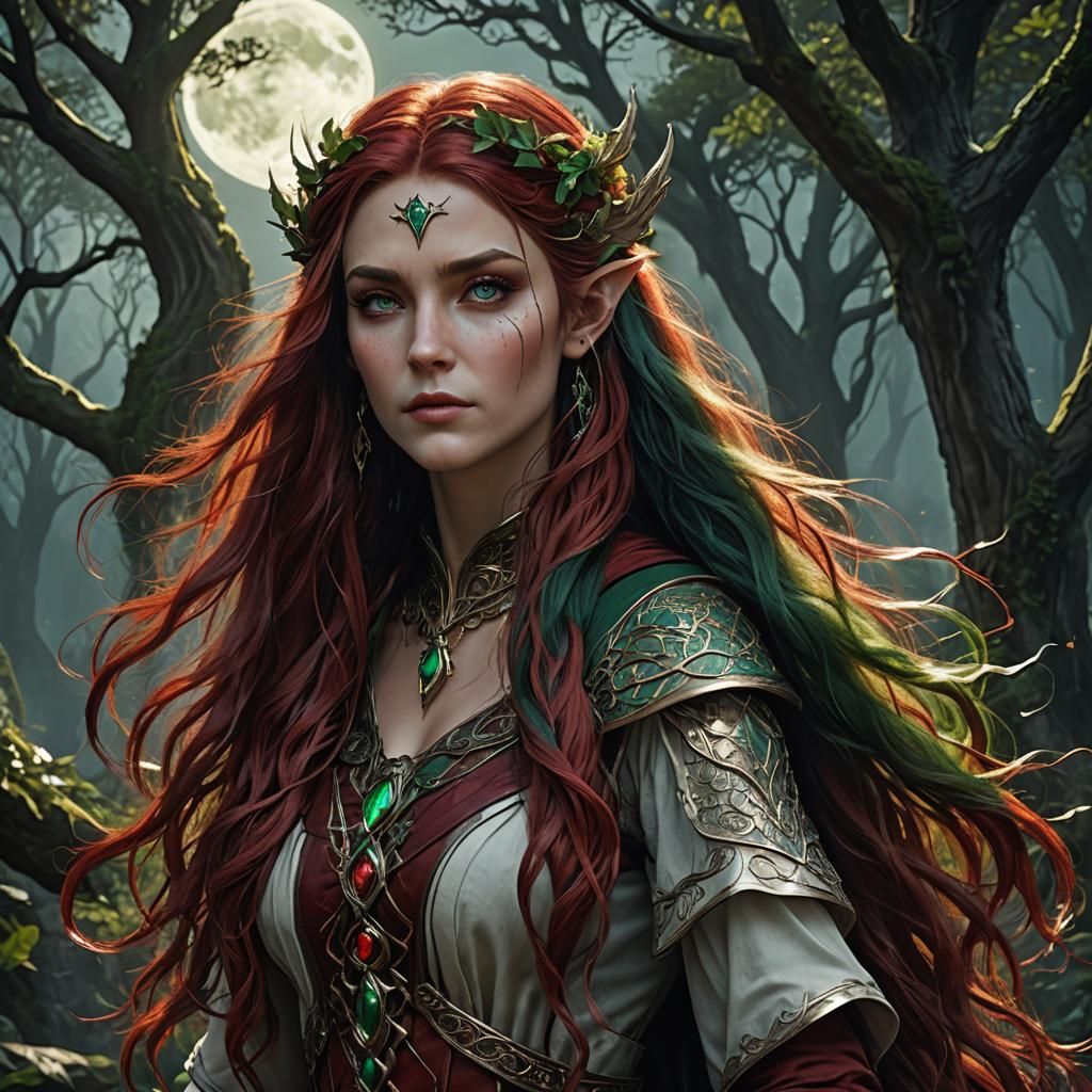 Elven Druid Maiden with Emerald Eyes