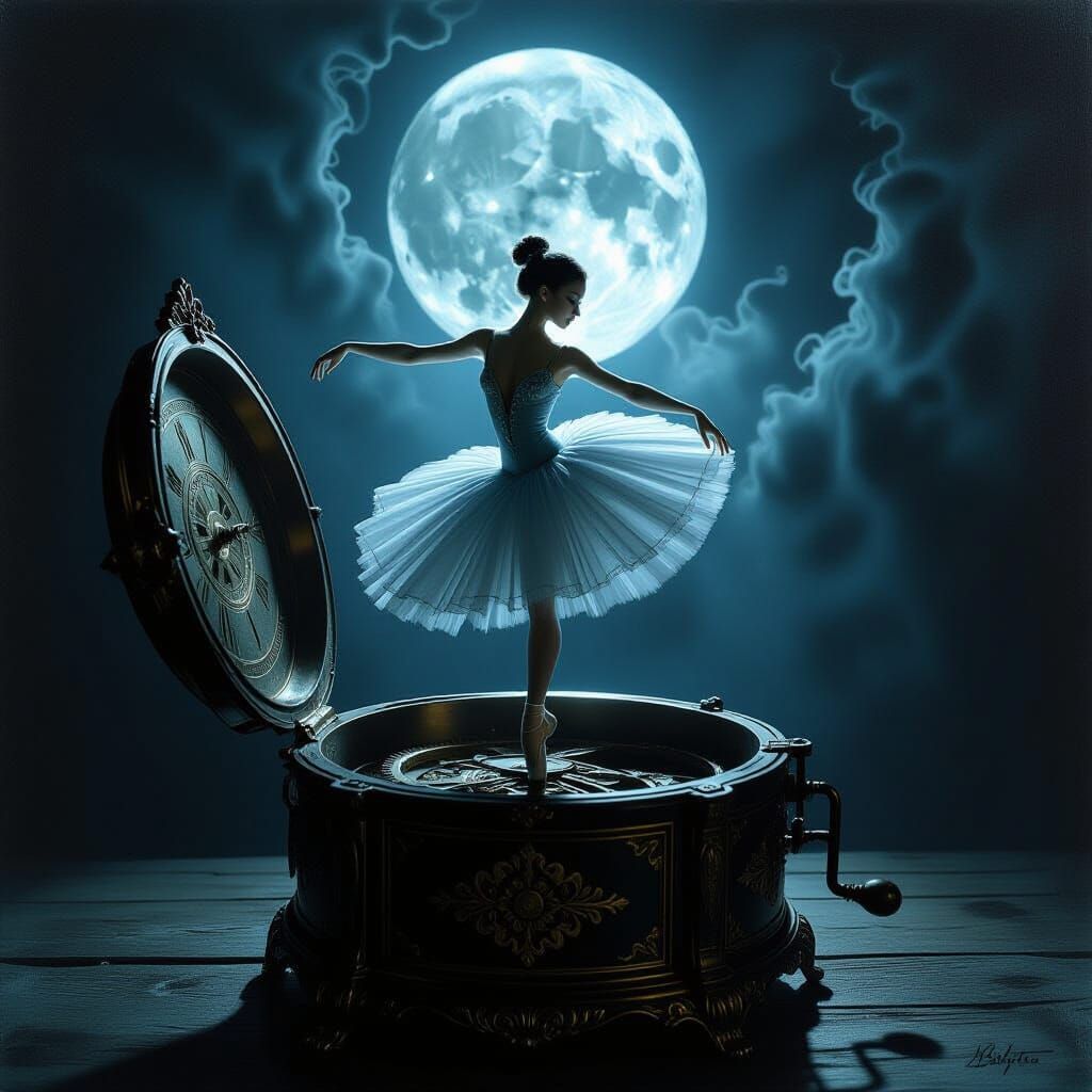 Spectral Ballerina Dances in Antique Music Box