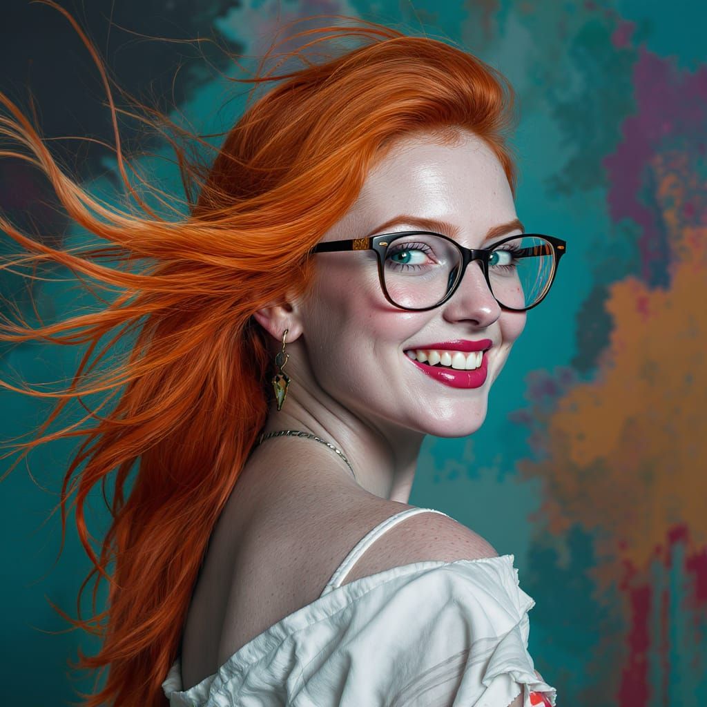 Stunning Redhead Portrait with Glasses and Freckles
