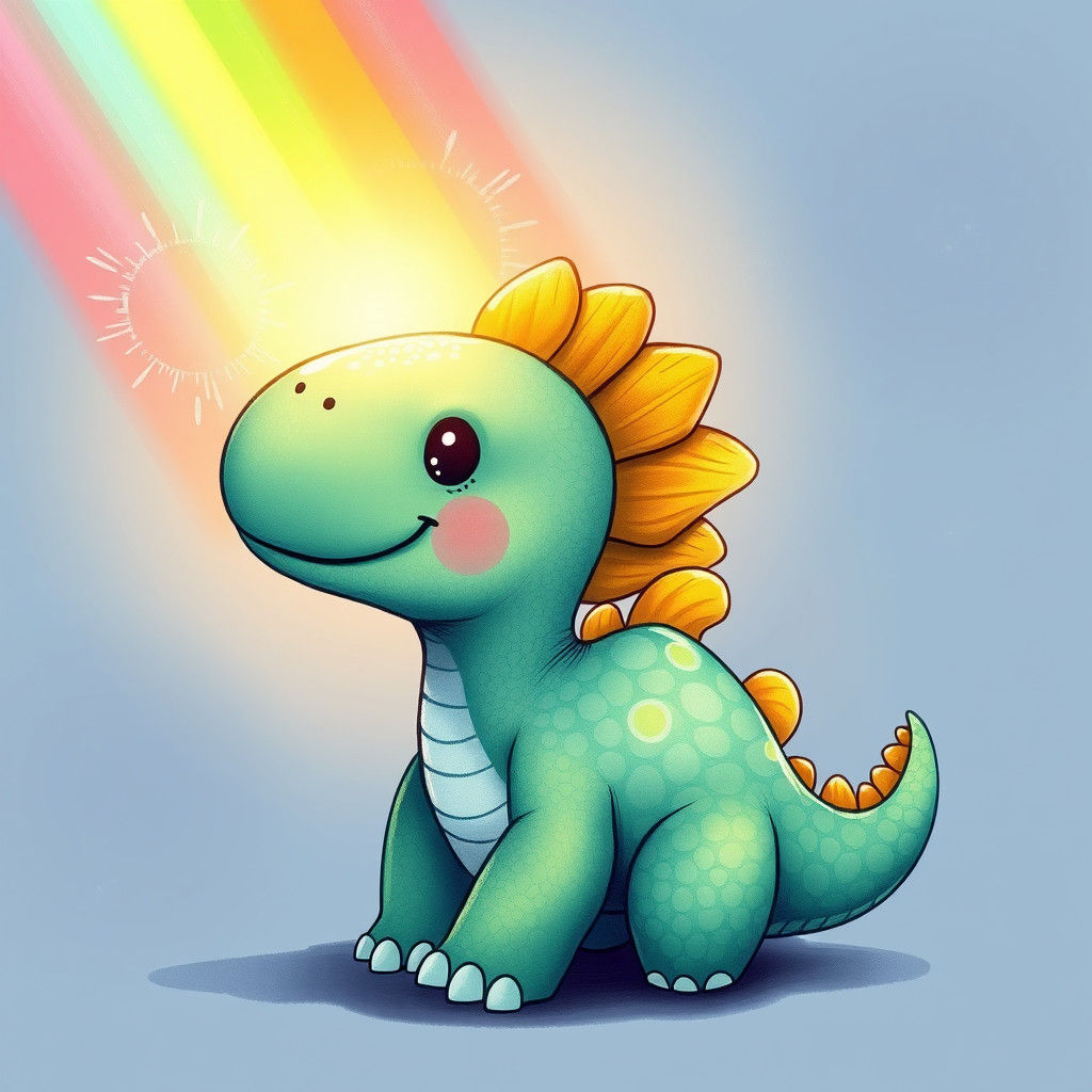 Adorable Dinosaur Under Rainbow in Kawaii Style