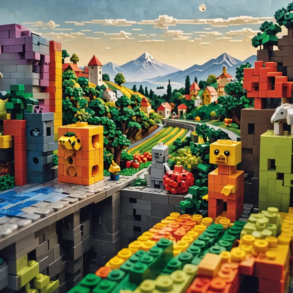 Escher Block Illusion Mosaic in Pop Art Style