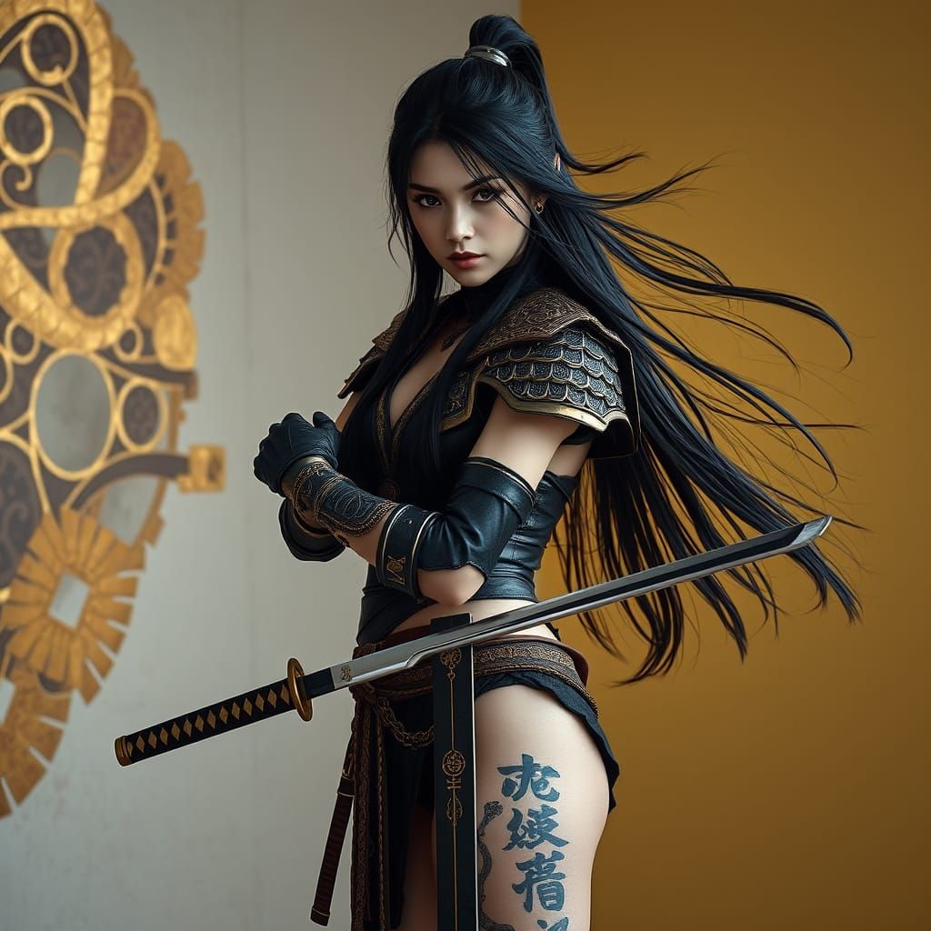 Female Warrior with Katana in Photorealistic Style