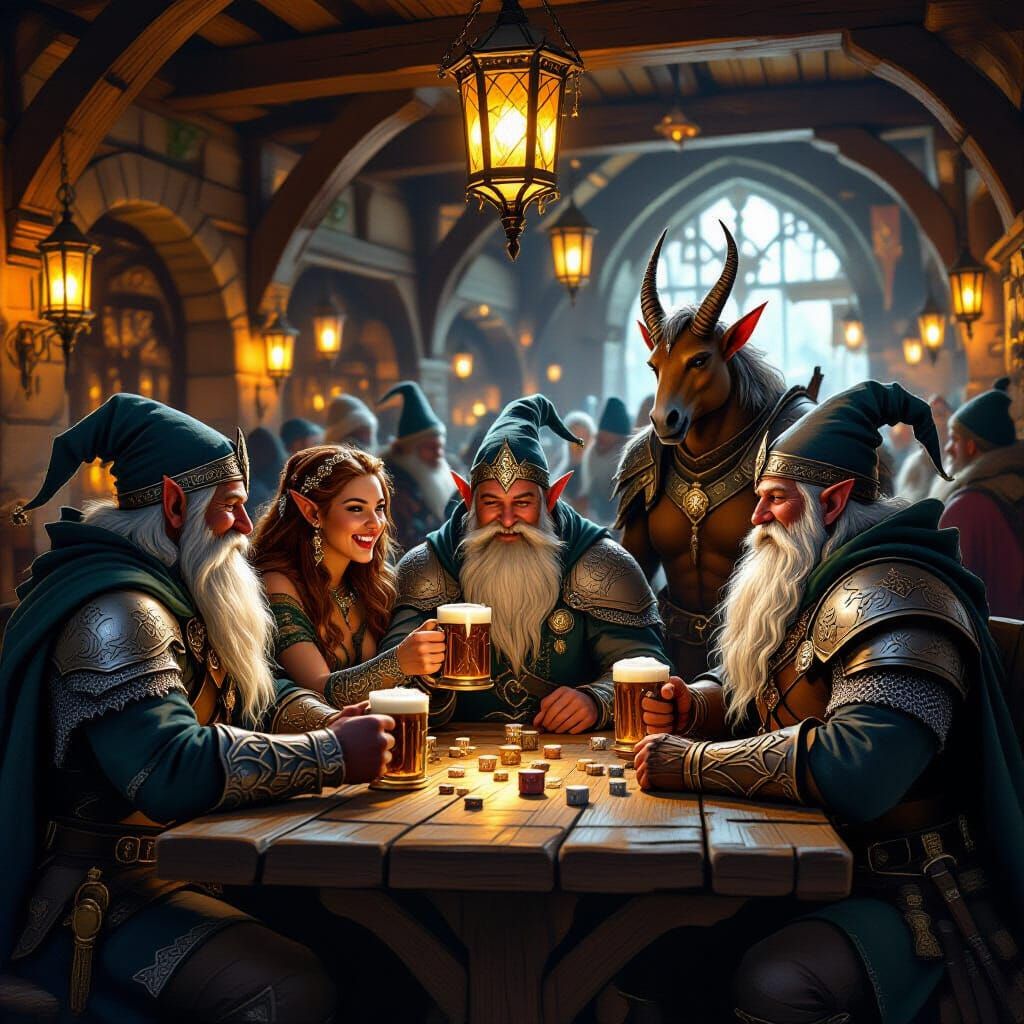Fantasy Tavern Gathering: Elves, Dwarves, and Centaur Revelr...