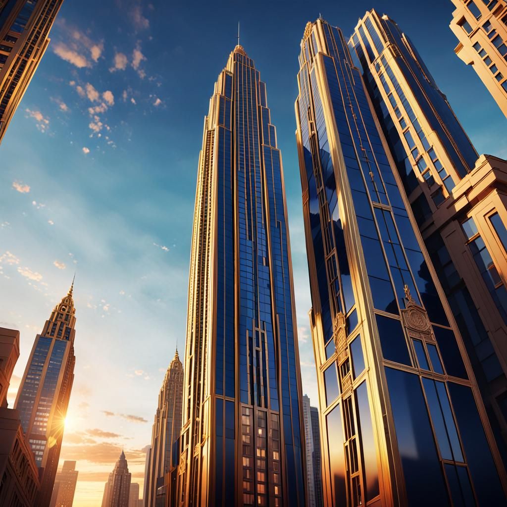 Luxurious Art Deco Skyscraper at Sunset