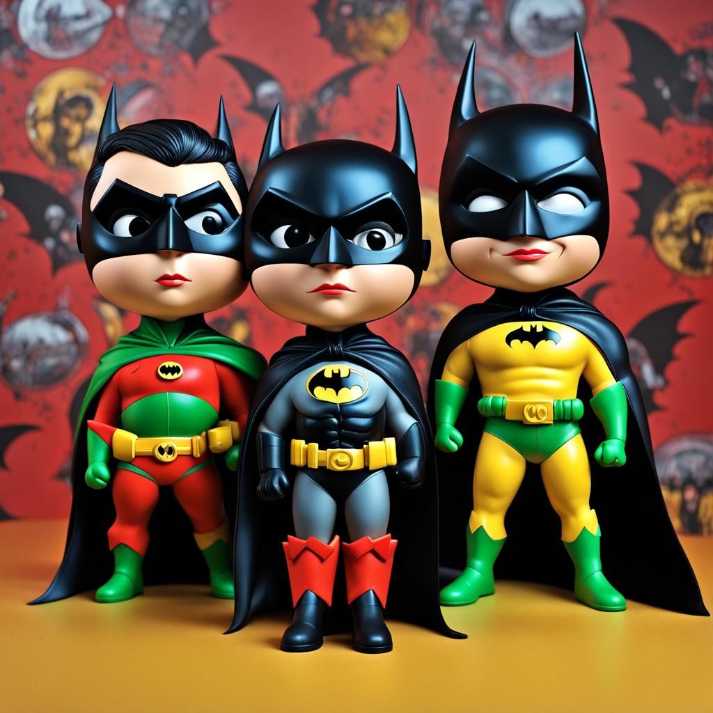 Batman and Robin Bobblehead Dolls in Batcave