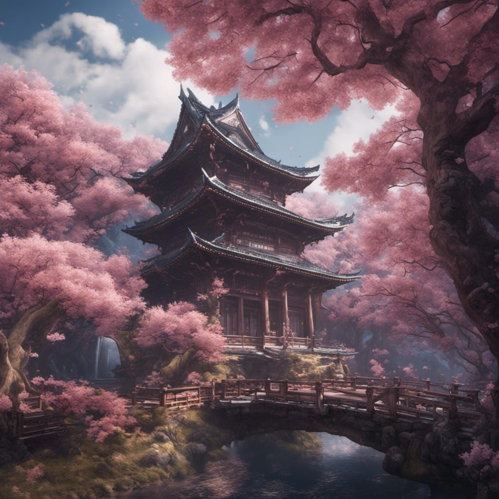 Detailed Matte Painting of Sakura in Deep Color