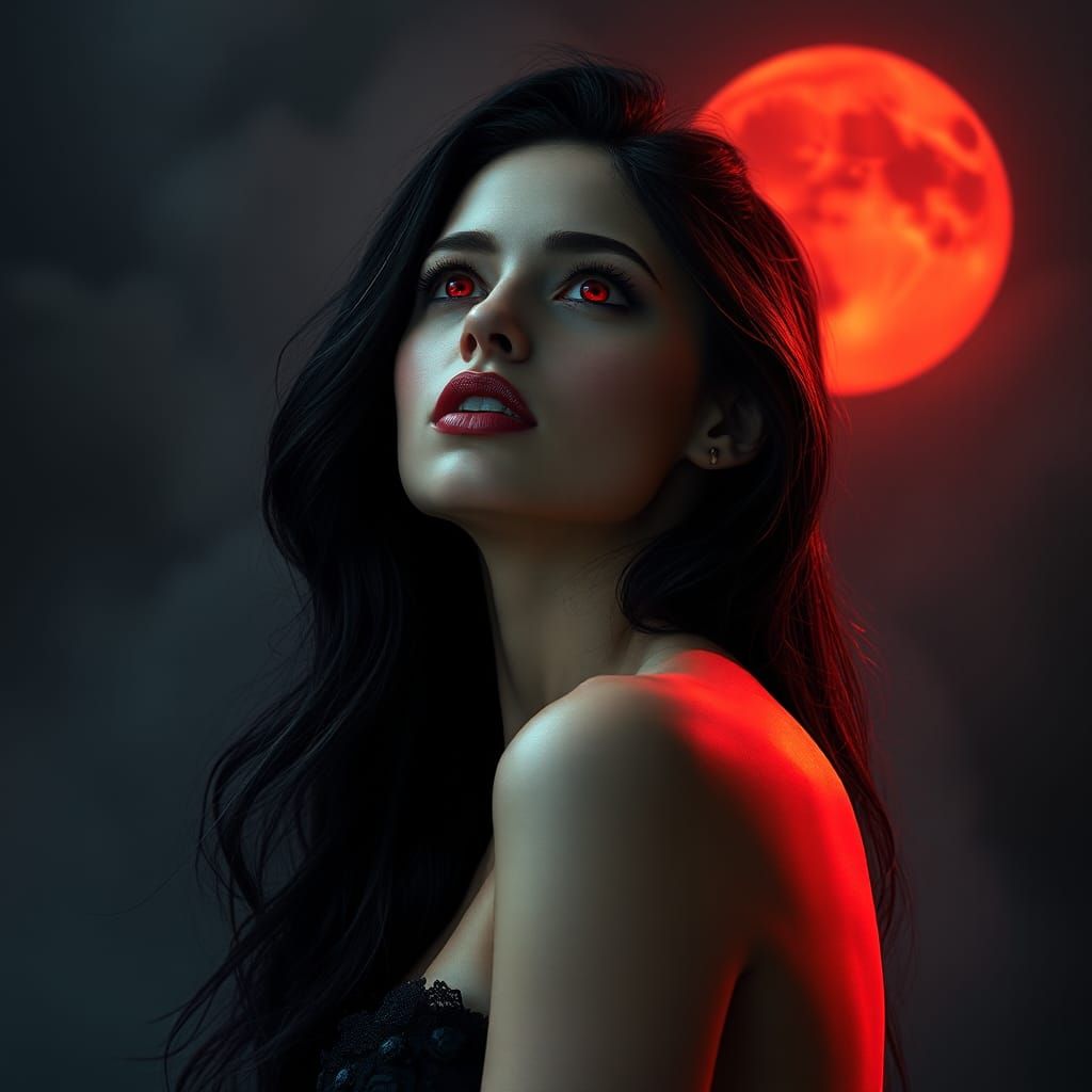 Vampire Queen Portrait in Mystical Moonlight