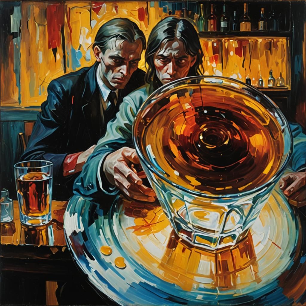 Intimate Bar Scene in Surreal Expressionist Style