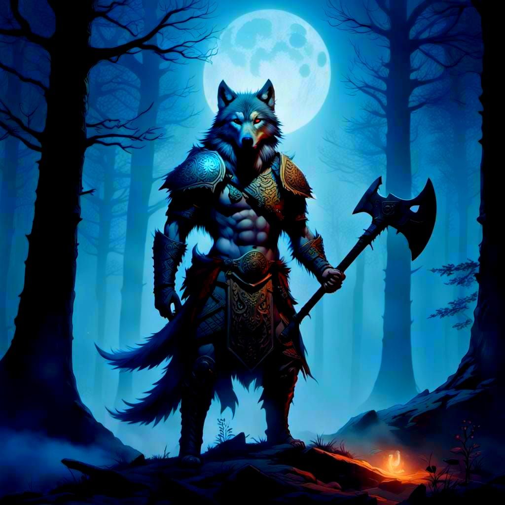 Viking Wolf Hybrid in Dark Fantasy Style
