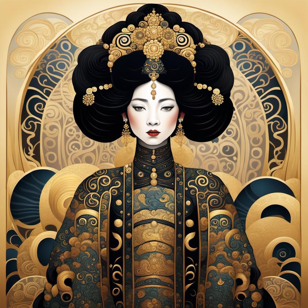 Asian Empress Portrait in Gustav Klimt Style