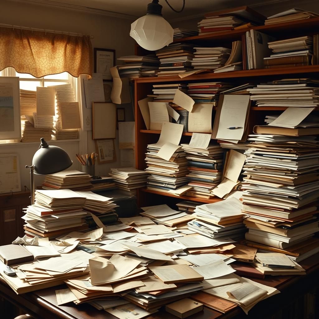 Cluttered Desk Scene in Cozy Interior Style