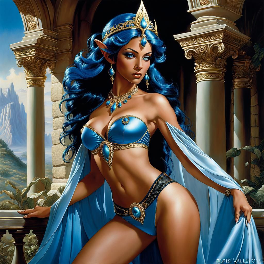 Epic Elf Princess with Sword in Fantasy World