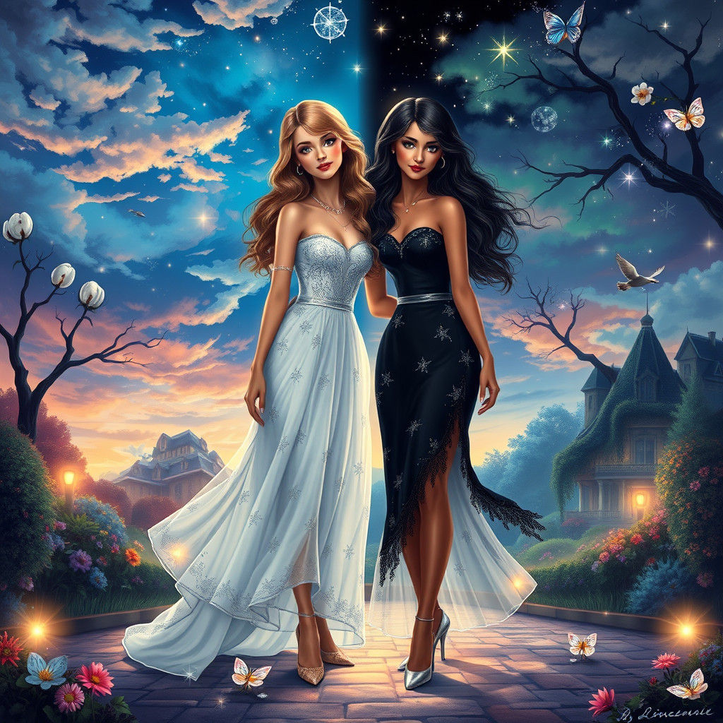 Dual Beauty in Ethereal Fantasy Landscape