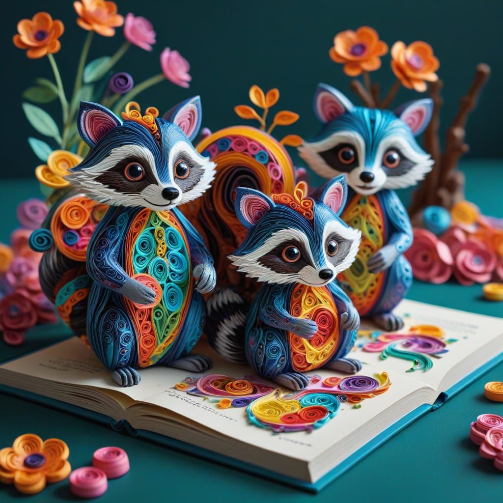 Candy Art Raccoons in Paper Pop-Up Book