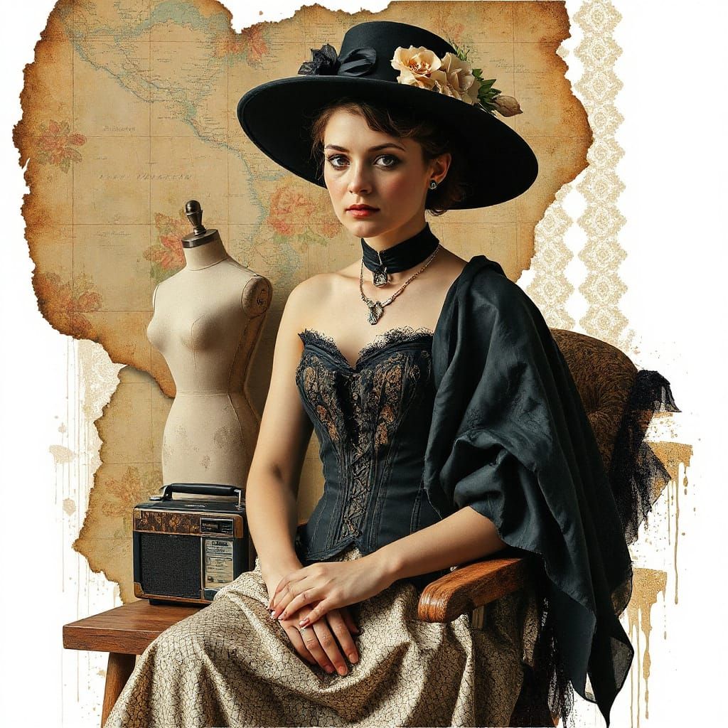 Abstract Collage Portrait in Mixed Media Style