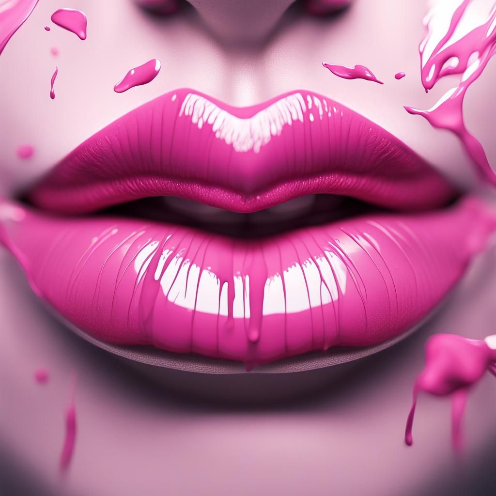 Detailed Pink Lip Print on White