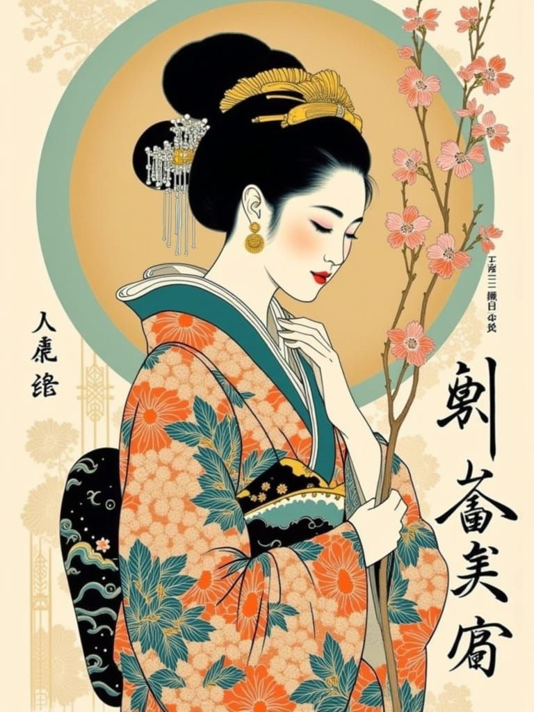 Woman in Kimono: Ukiyo-e and Graphic Novel Fusion