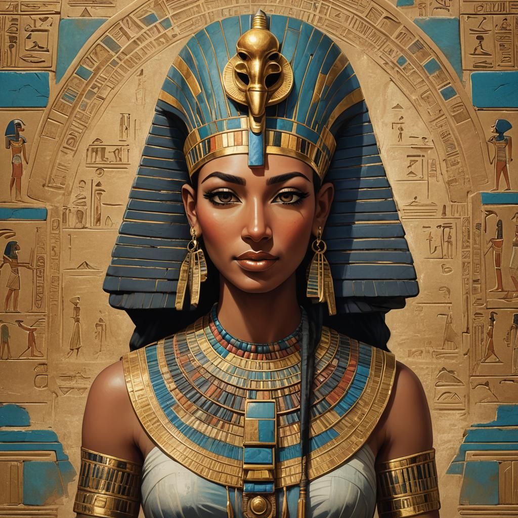 Egyptian Queen Neferti Portrait in Ancient Style