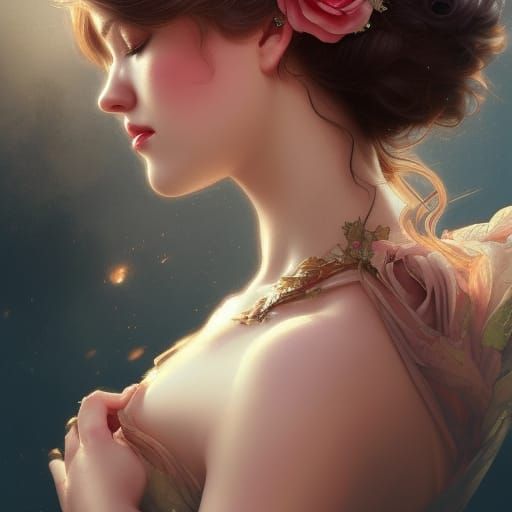 Romantic Princess Portrait with Roses in Hyperdetailed Style