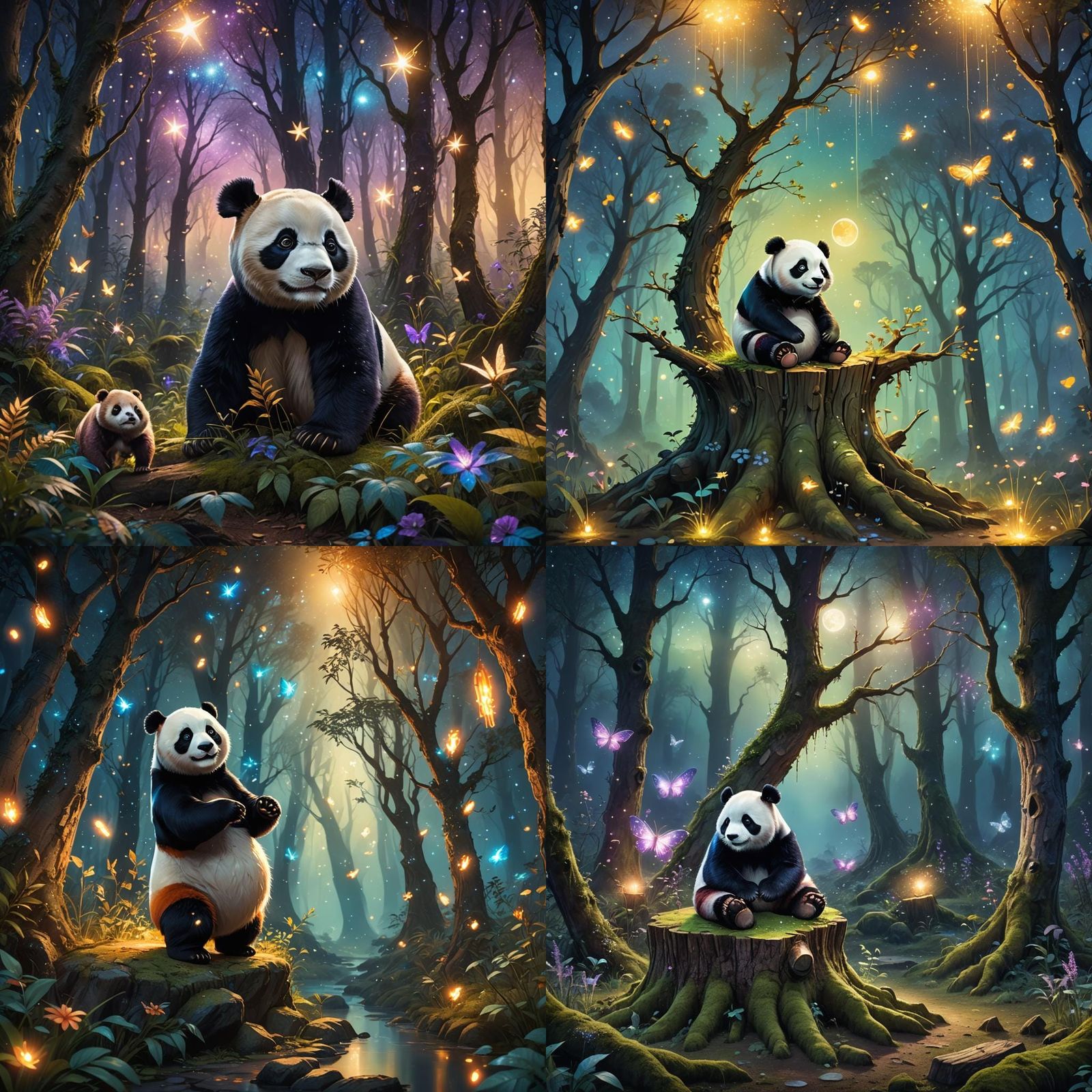Panda in Fantasy Woodland with Fairies