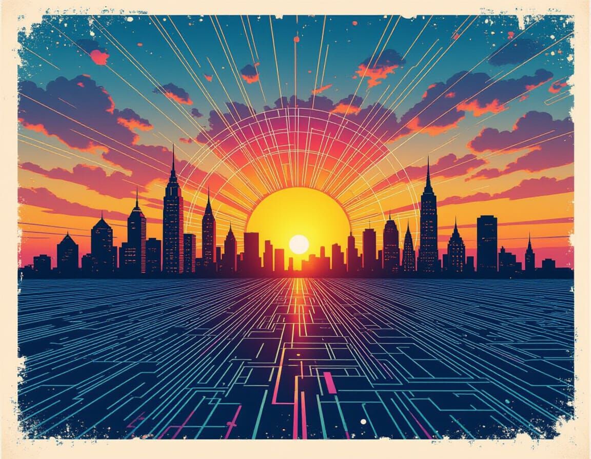 Teslapunk Circuit Diagram with Glitchcore and Fractal Elemen...